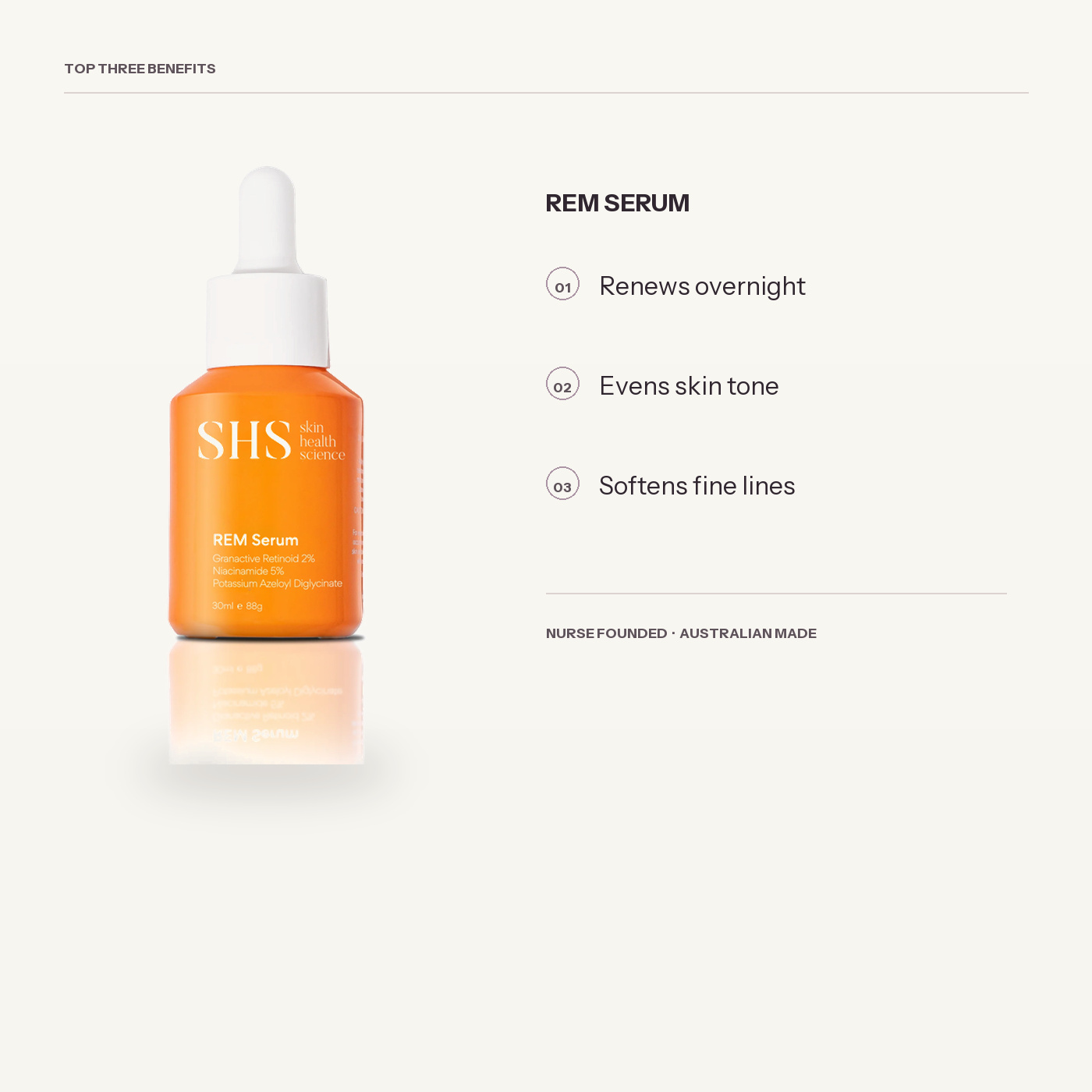REM Serum by Skin Health Science with its top three benefits
