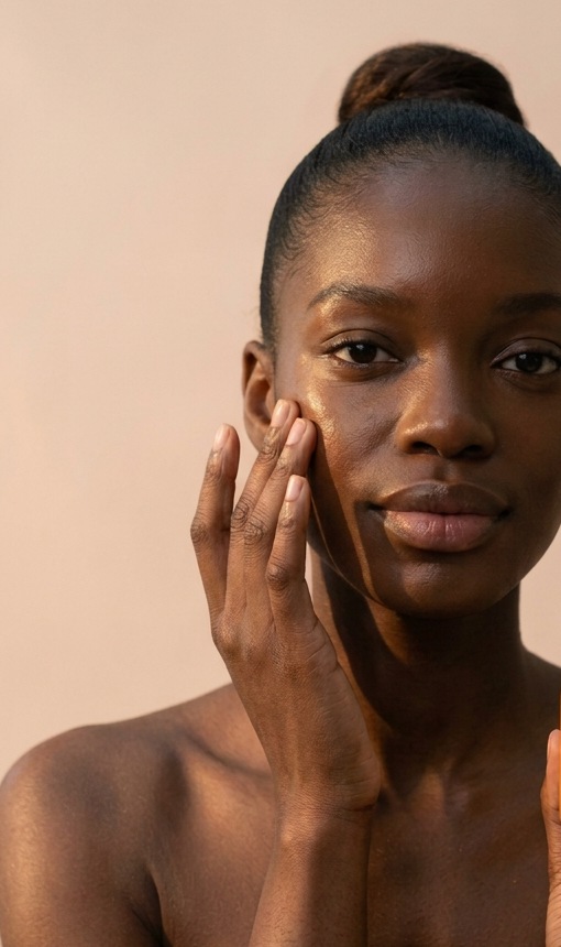 One of our banner models applying skincare for the treat step